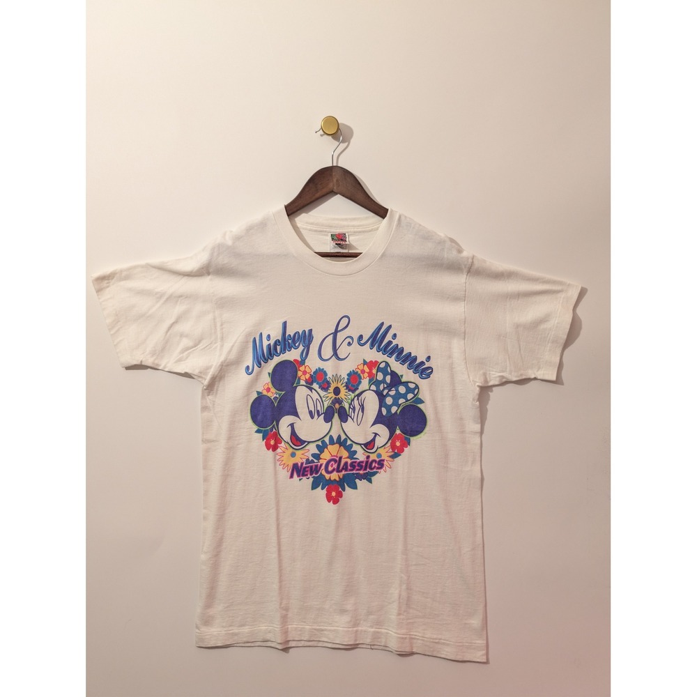 Fruit of the Loom Mickey & Minnie T-Shirt Large White Excellent Disney Graphic